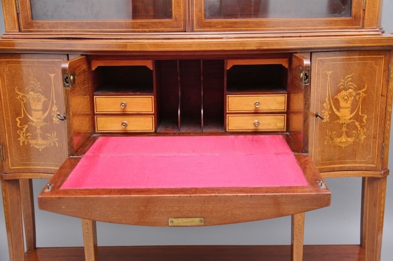 19th Century Mahogany Inlaid Display Cabinet photo vintage