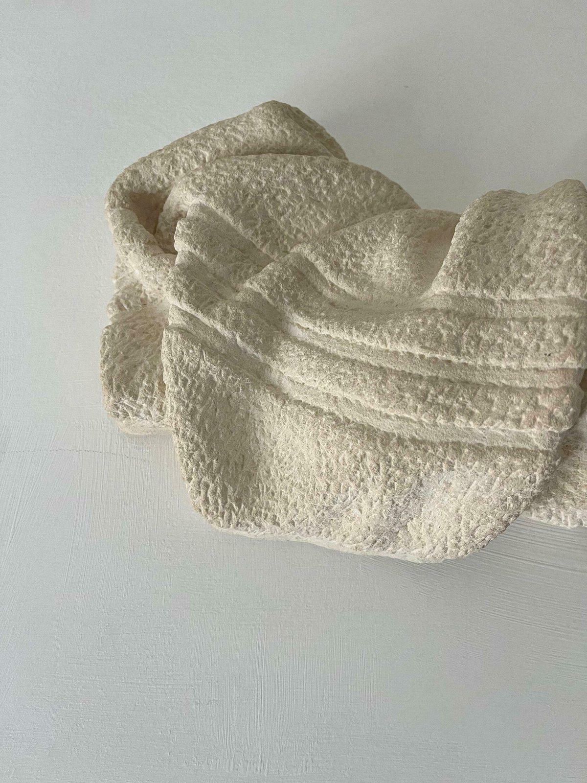 Stone Towel II   21st Century Contemporary Sculpture In Limestone, Unique Hand Carved Artwork photo furniture