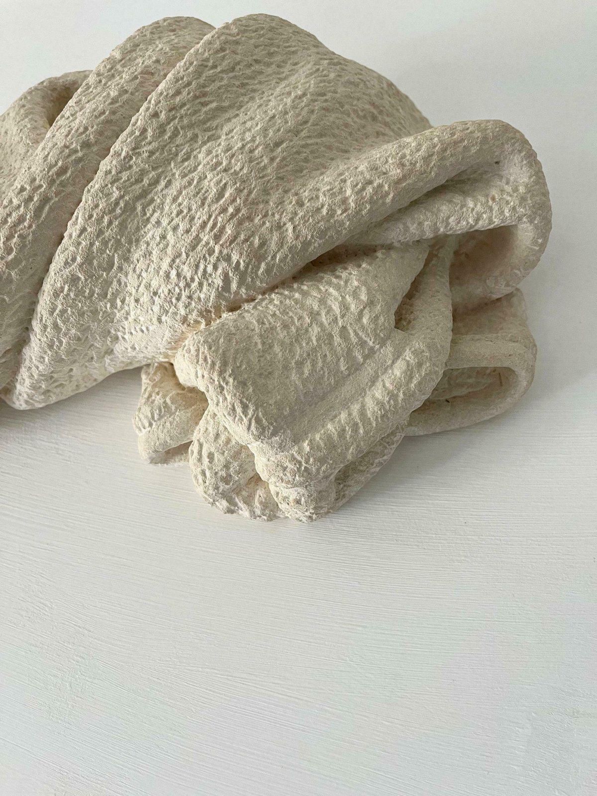 Stone Towel II   21st Century Contemporary Sculpture In Limestone, Unique Hand Carved Artwork photo for sale