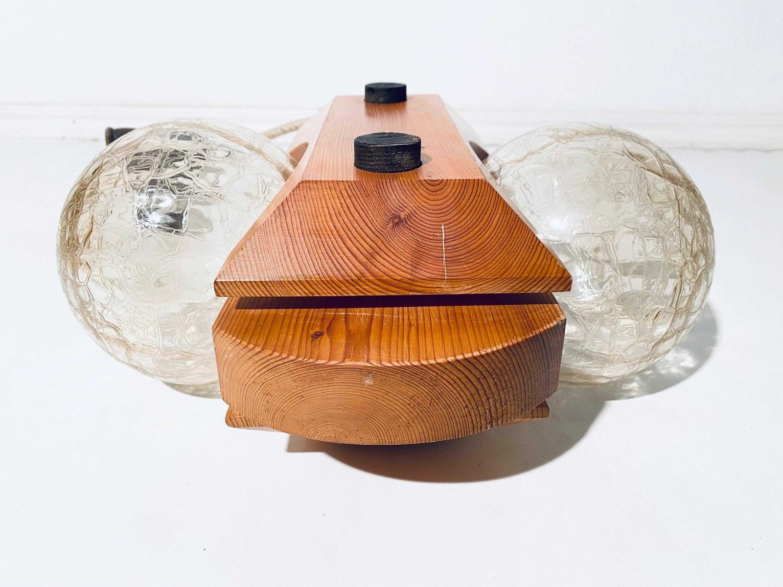 Temde Lantern Style Wooden Wall Bulb Lamp / By Charlotte Perriand / Cedar Wood Glass 1970s Vintage Decor photo vintage