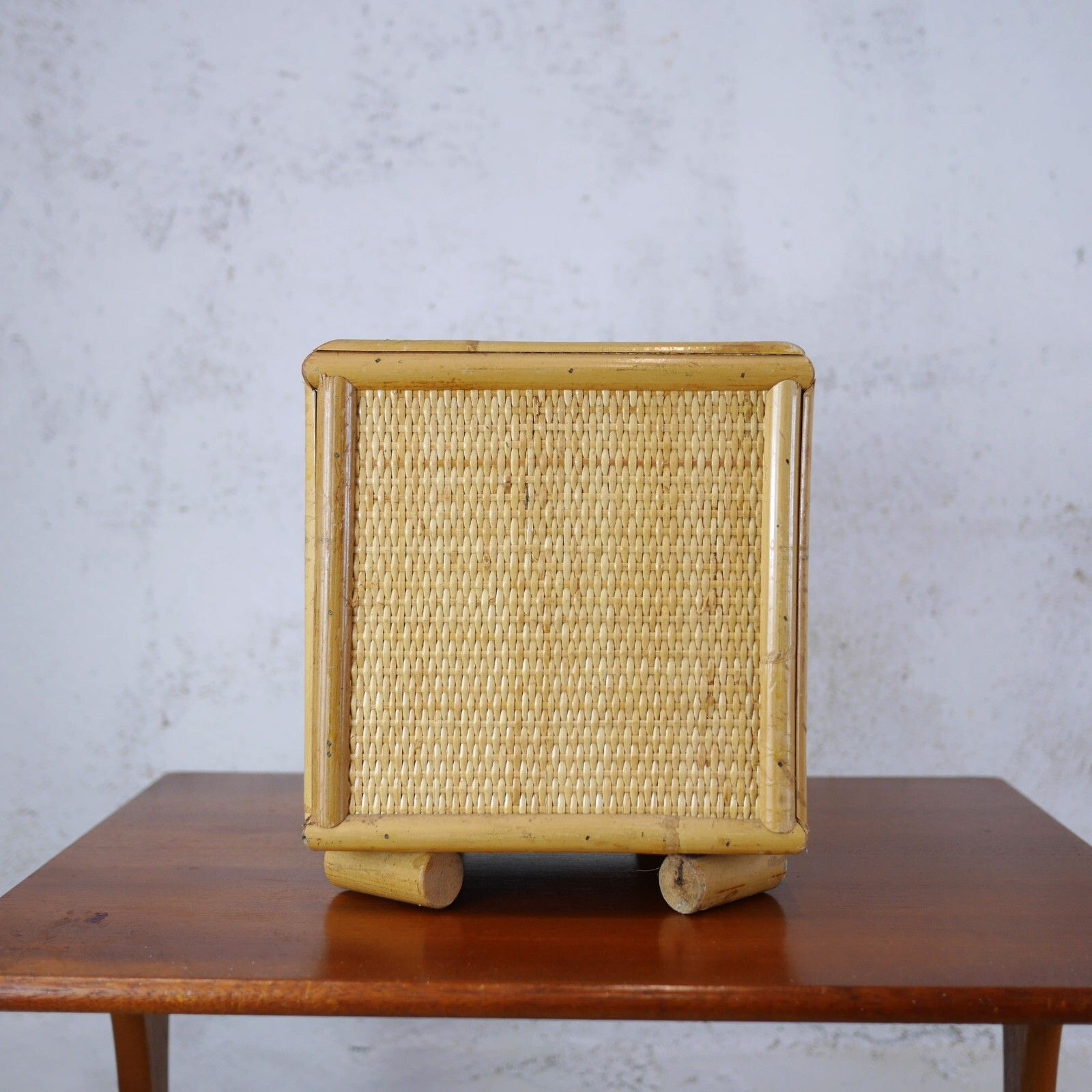 photo furniture Large Vintage Mid Century Bamboo Cane & Rattan Planter Plant Pot #102714