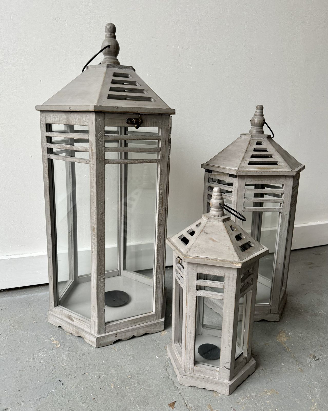 Set Of 3 Storm Lanterns photo for sale