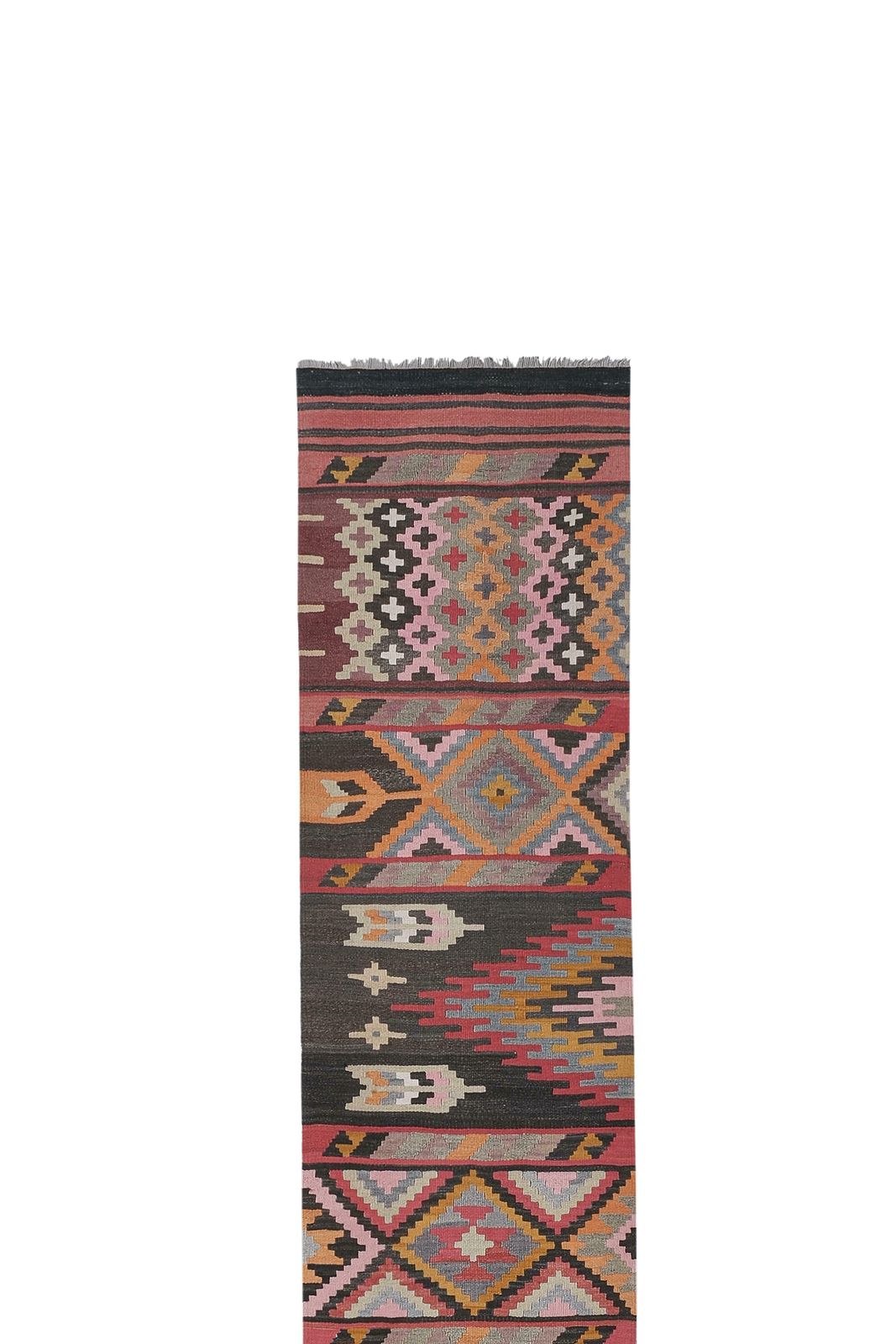 1960s Striped Turkish Kilim Runner Rug 2'5'' X 12'7'' photo for sale