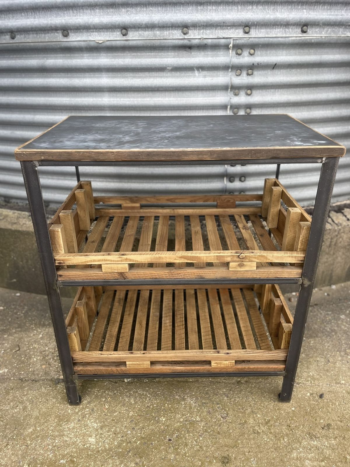 Handmade Zinc Top Rack With Potato Tray Shelves