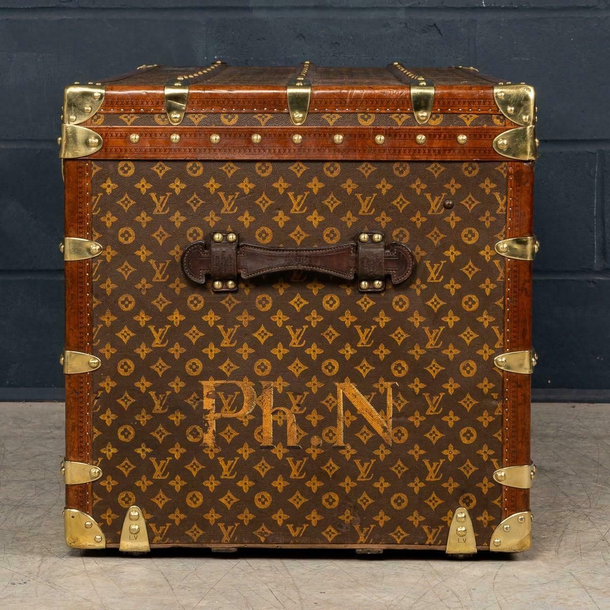 photo for sale Antique 20th Century Louis Vuitton Trunk In Monogram Canvas, France C.1910