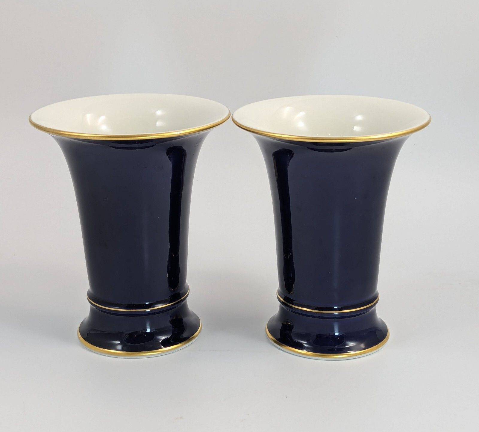 Meissen Hand Painted Floral Cobalt Trumpet Vases photo for sale