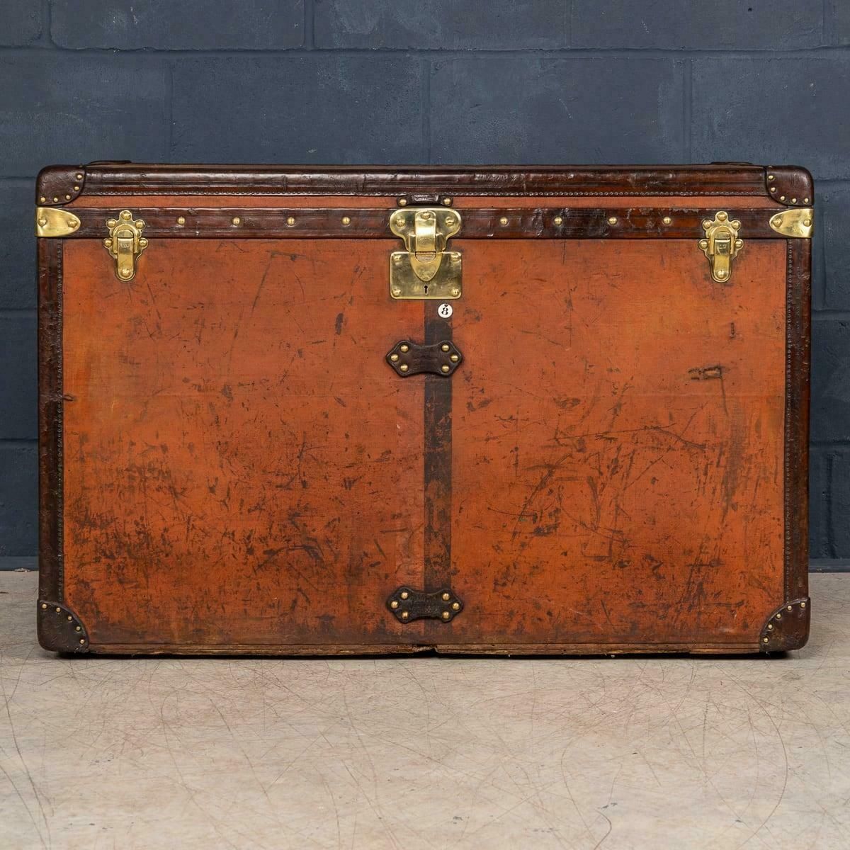 Antique 20thc Louis Vuitton "Malle Haute" Trunk In Orange Vuittonite Canvas photo vintage