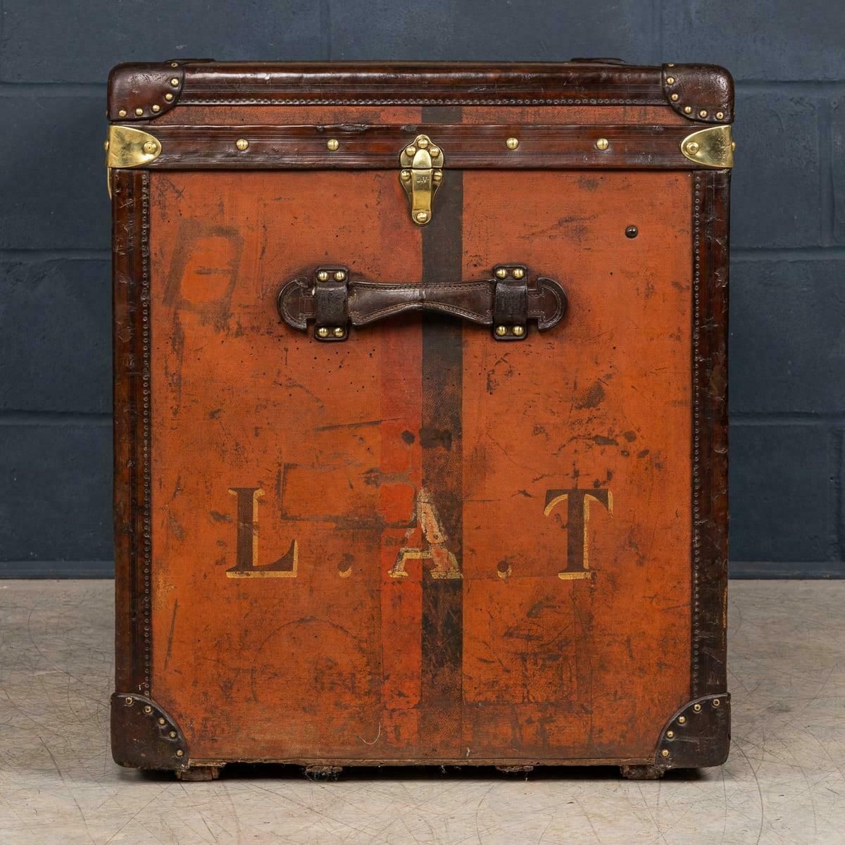 photo furniture Antique 20thc Louis Vuitton "Malle Haute" Trunk In Orange Vuittonite Canvas