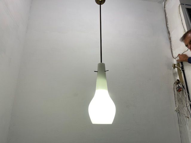 Bronze Opaline Light Pendants 1950’s Set Of 2 photo vinterior
