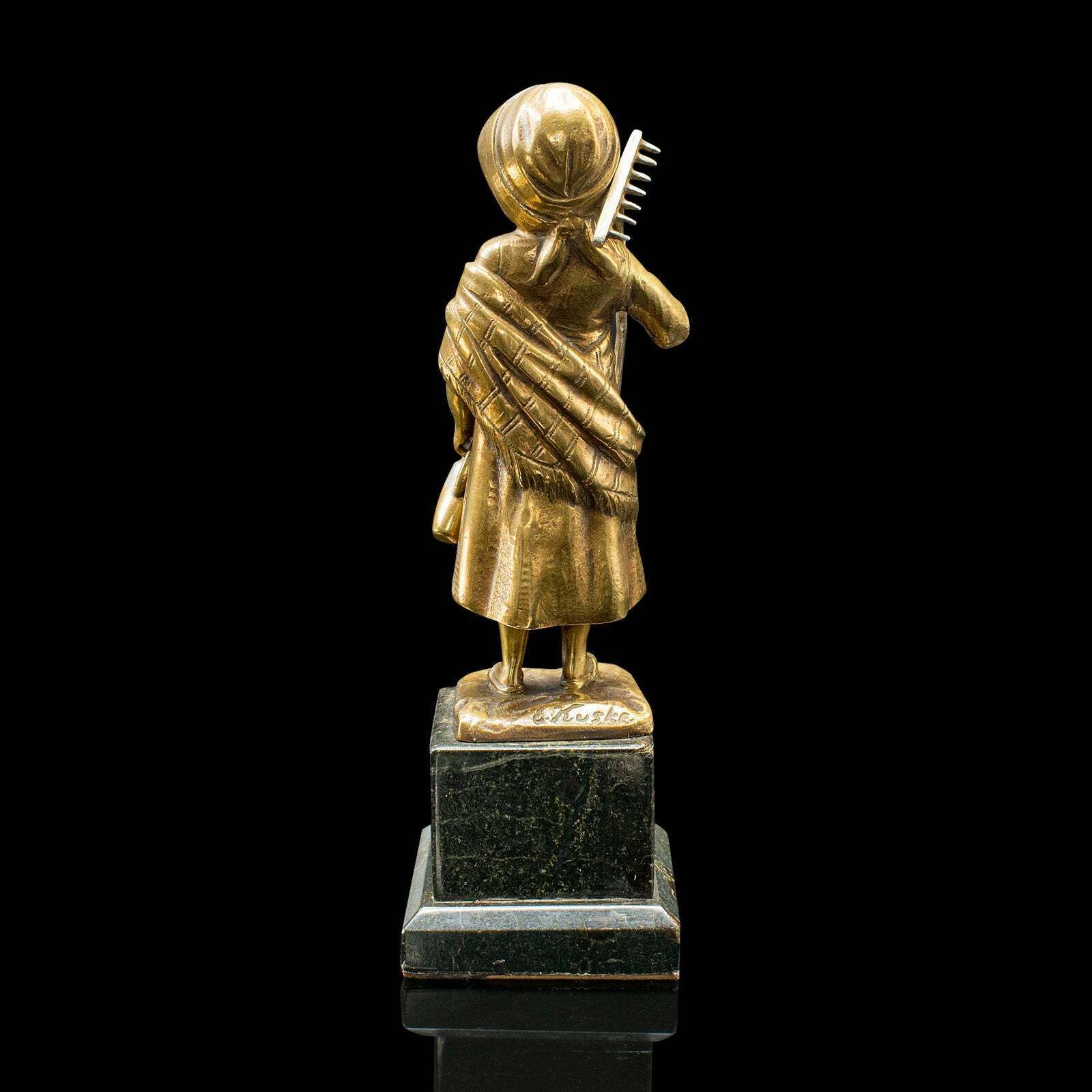 Small Antique Farm Girl Figure, French, Bronze, Statuette, Provincial, C.1920 photo Art