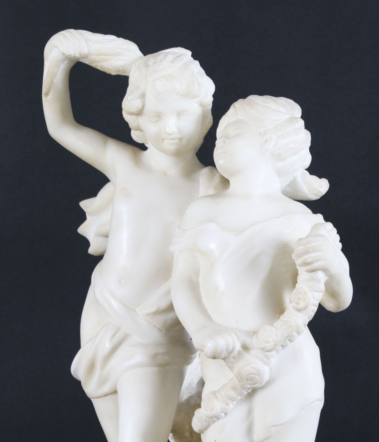 775.0 Antique Marble Sculpture Of Two Siblings 20th Century photo