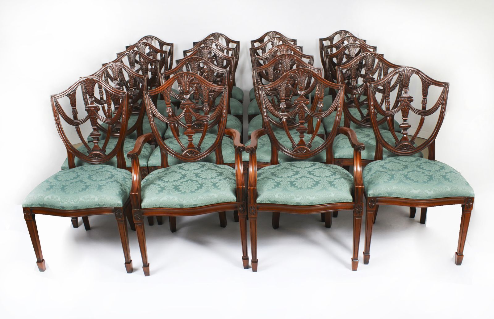 Vintage Set Of Twenty Federal Revival Shield Back Dining Chairs 20th C