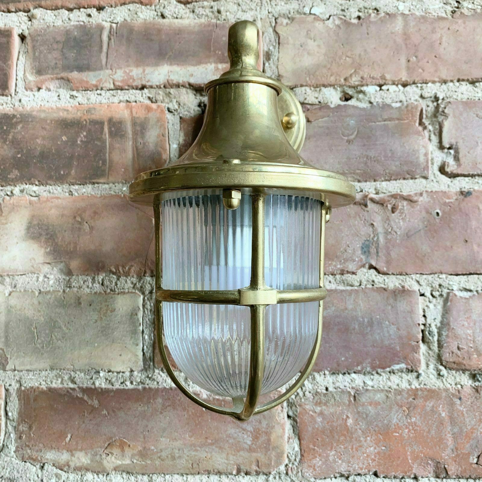 Contemporary Polished Brass Bulk Head Lantern Wall Light photo buy