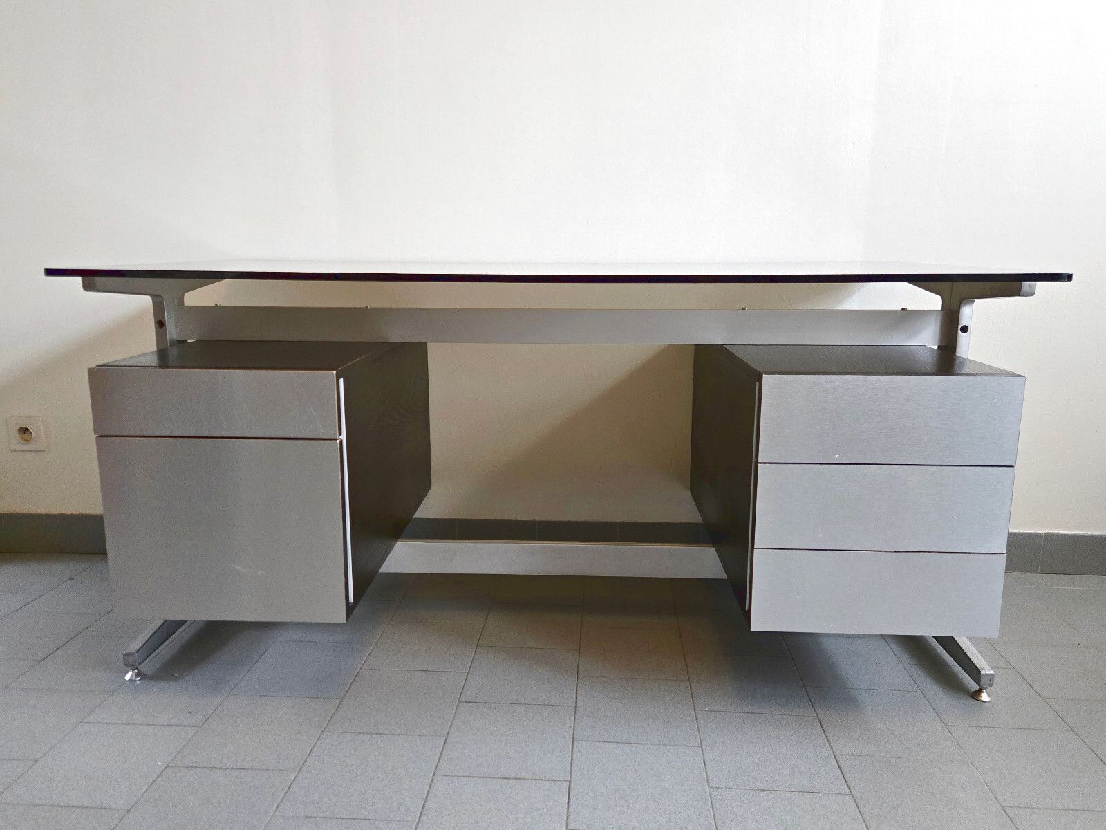 Vintage 1970 Etienne Fermigier Office For Jfr Stainless Steel & Aluminum 70s Space Age photo for sale