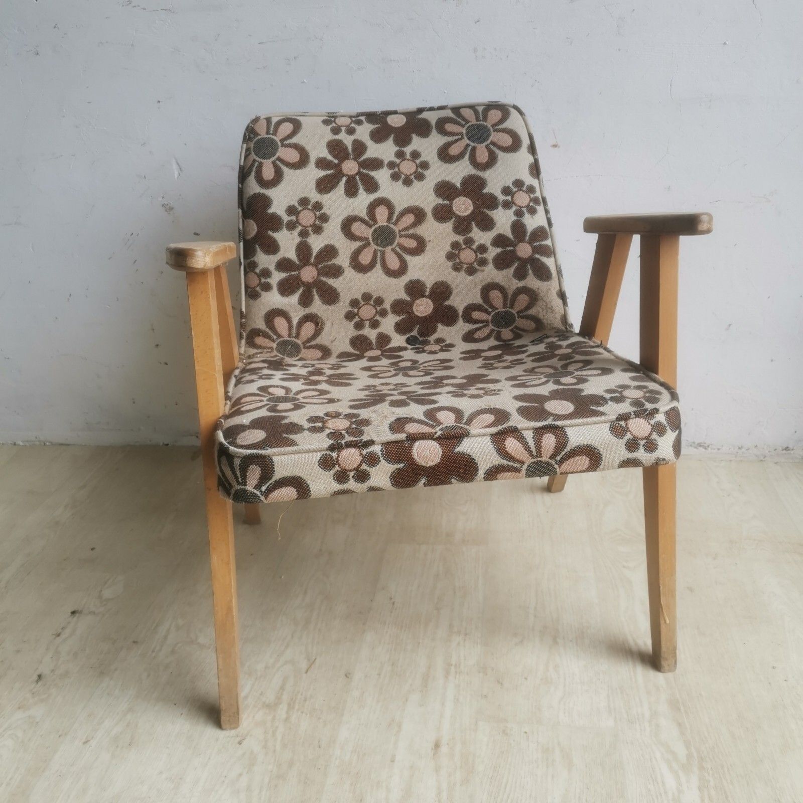 Original Polish Mid Century 366 Oak Frame Chair Designed In 1962 By J Chierowski photo furniture