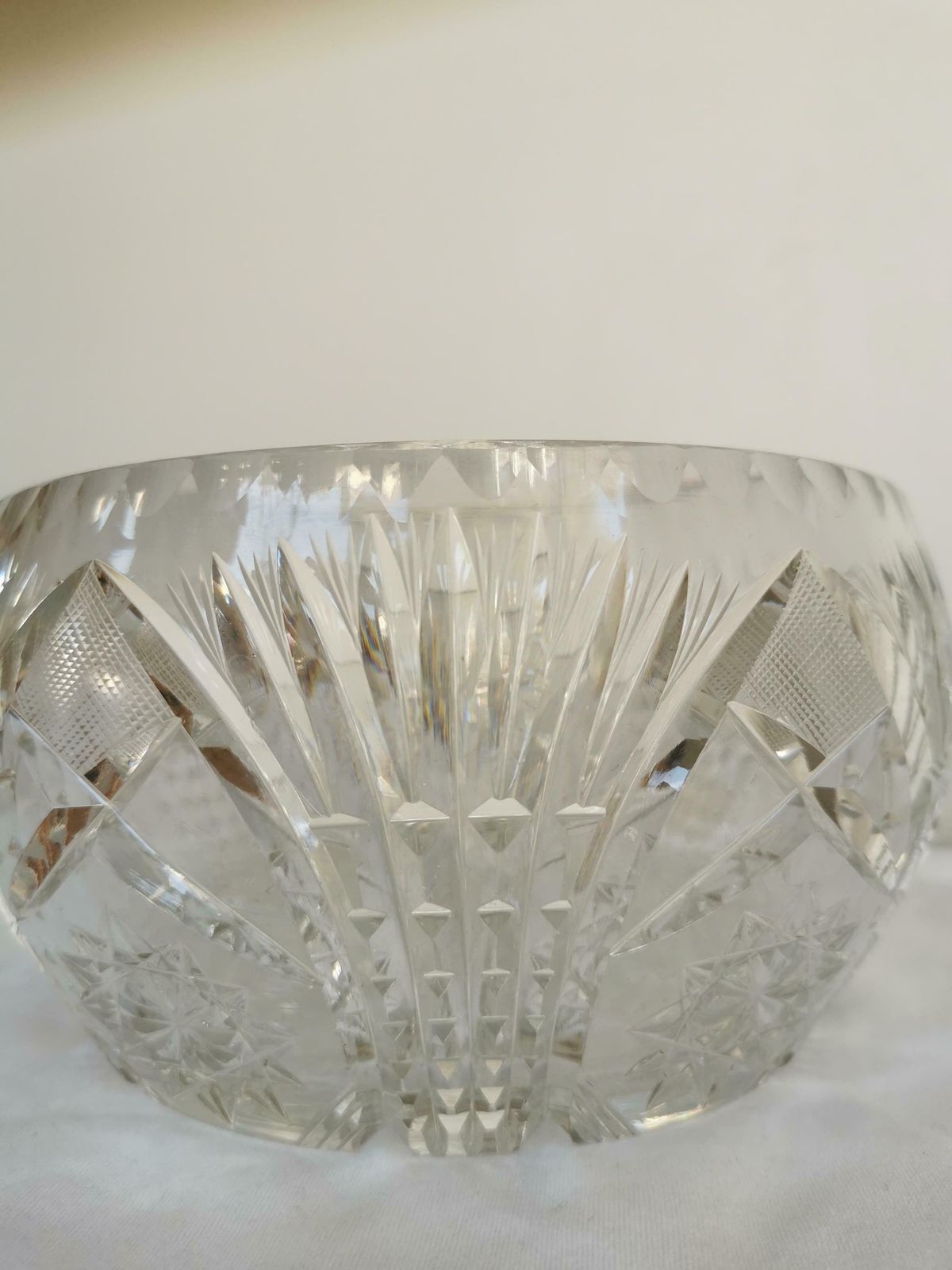 Vintage Crystal Glass Bowl 1970s / Heavy Thich Lead Fruit Bowl / Table Centerpiece / Flower Bowl / Bohemian Style Crystal Glass photo furniture