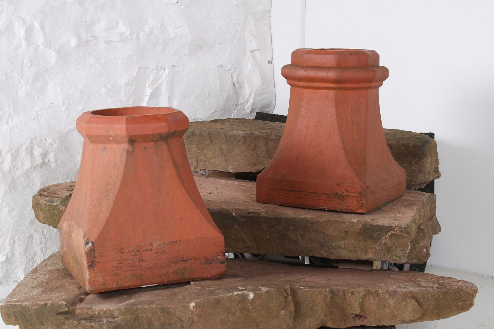 A Pair Of Victorian Red Clay Terrocotta Chimney Pots Garden Planters Rhubarb Forcer photo for sale