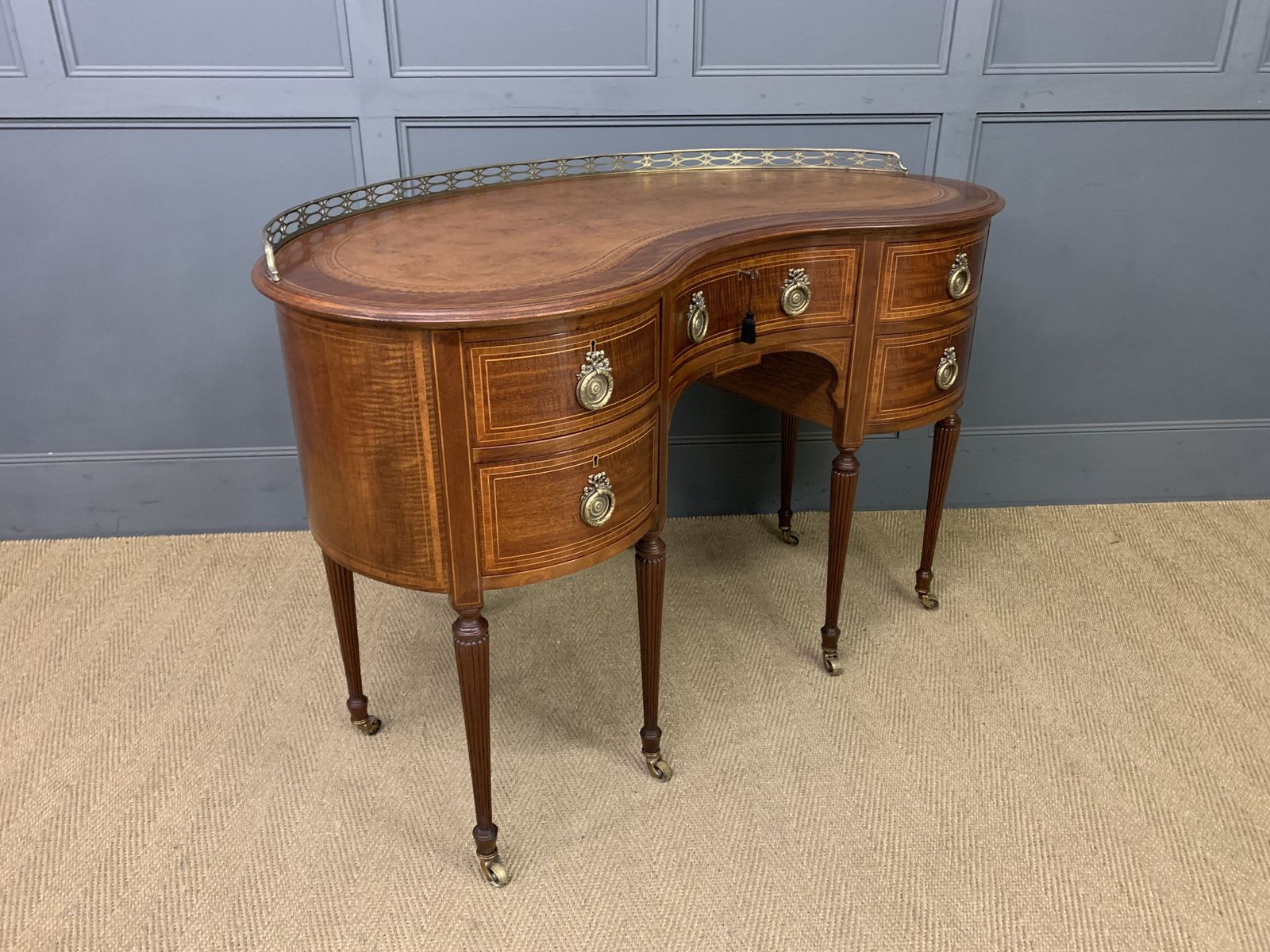 Edwardian Inlaid Mahogany Kidney Desk photo Furniture