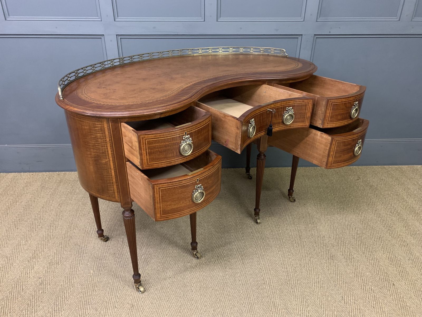 Edwardian Inlaid Mahogany Kidney Desk photo 2250.0