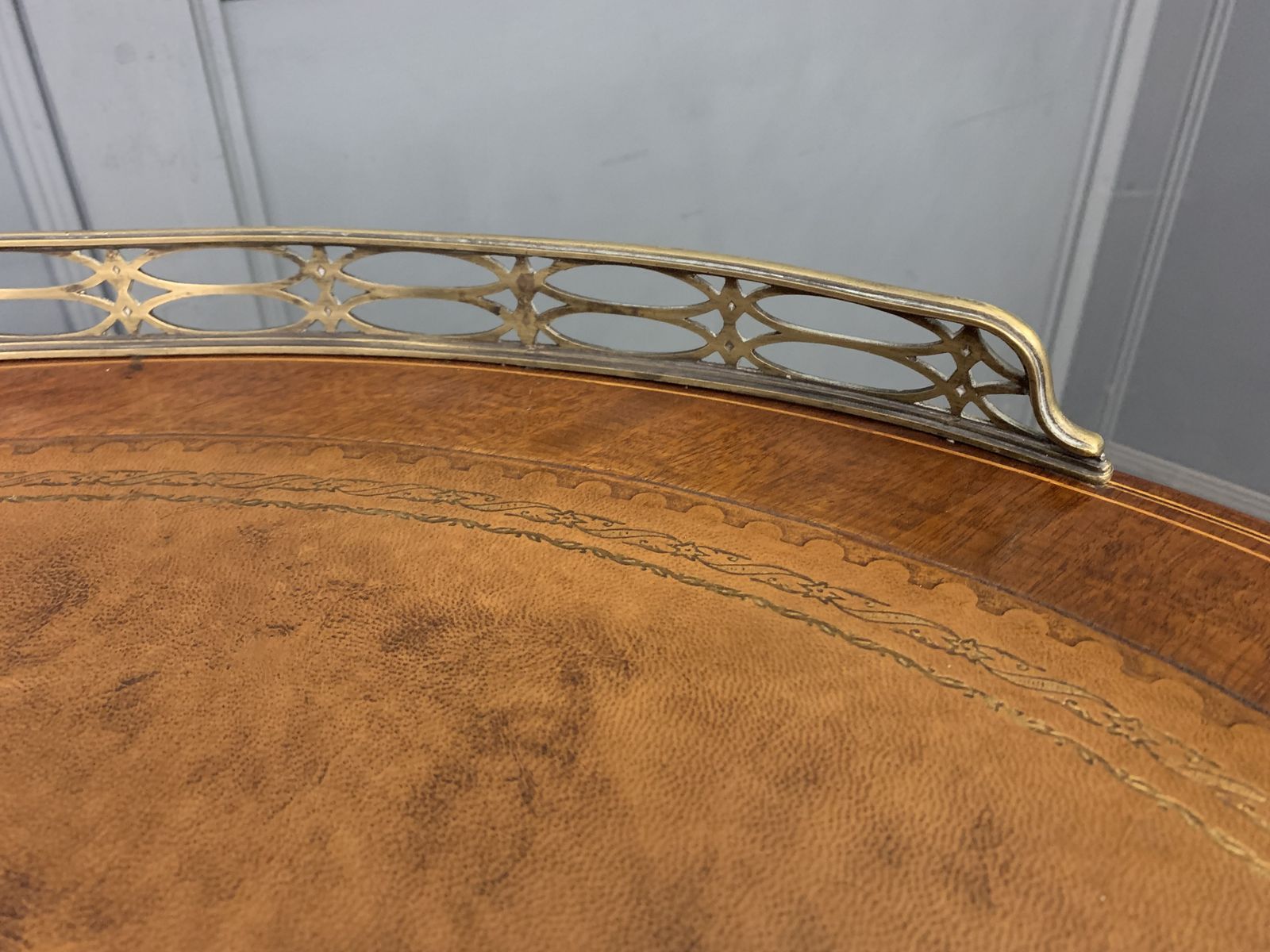 photo buy Edwardian Inlaid Mahogany Kidney Desk
