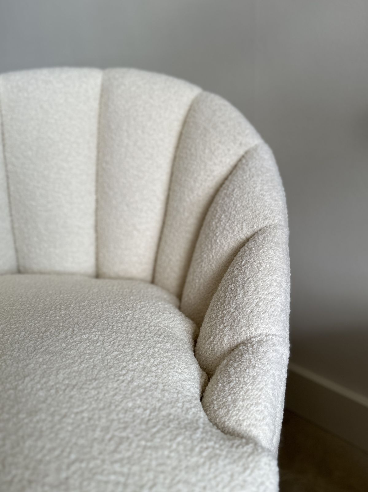 Mid Century Fluted Boucle Tub Chair photo furniture