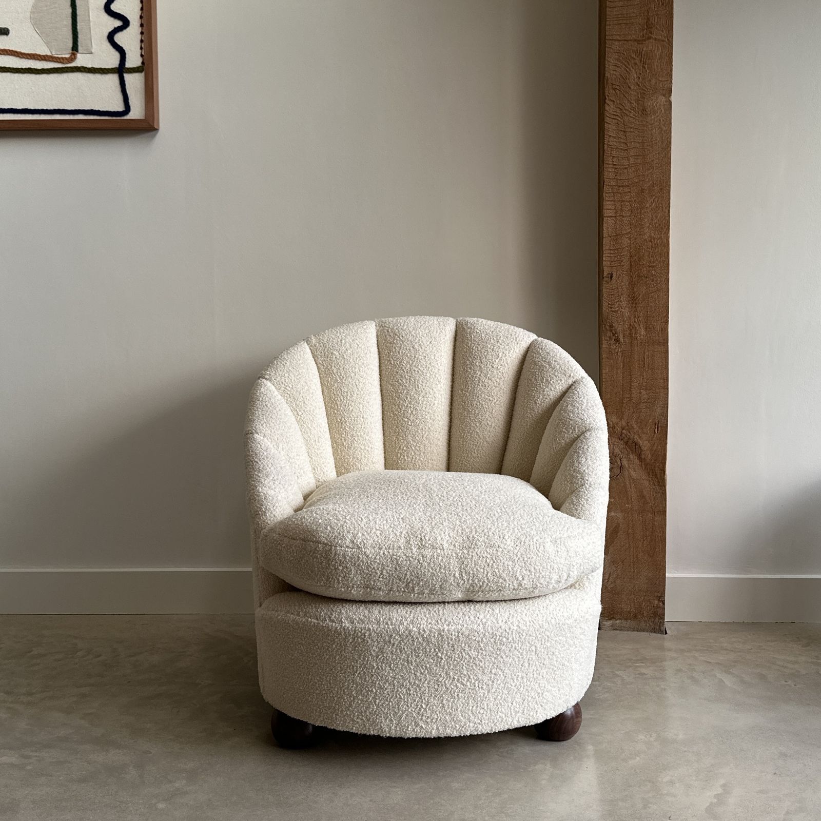 Mid Century Fluted Boucle Tub Chair photo for sale