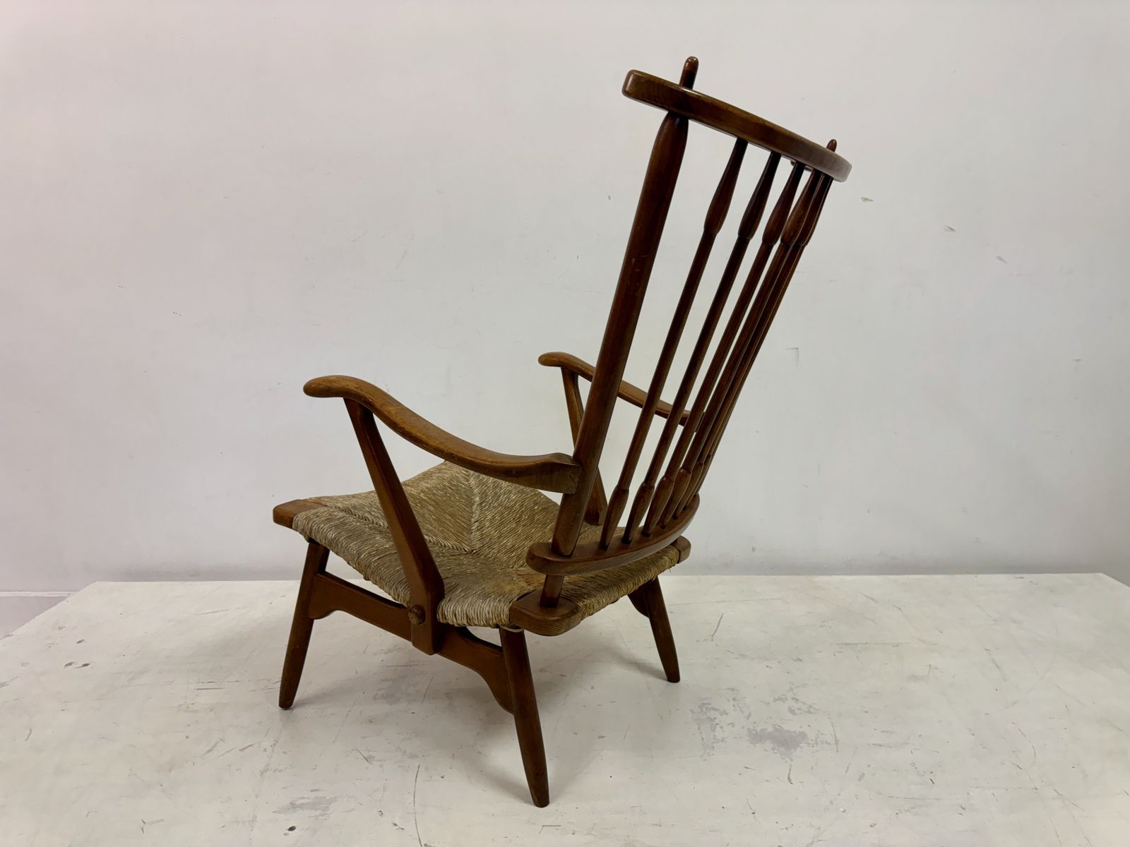 1950s Dutch Stick Back And Rush Seat By De Ster Gelderland photo buy