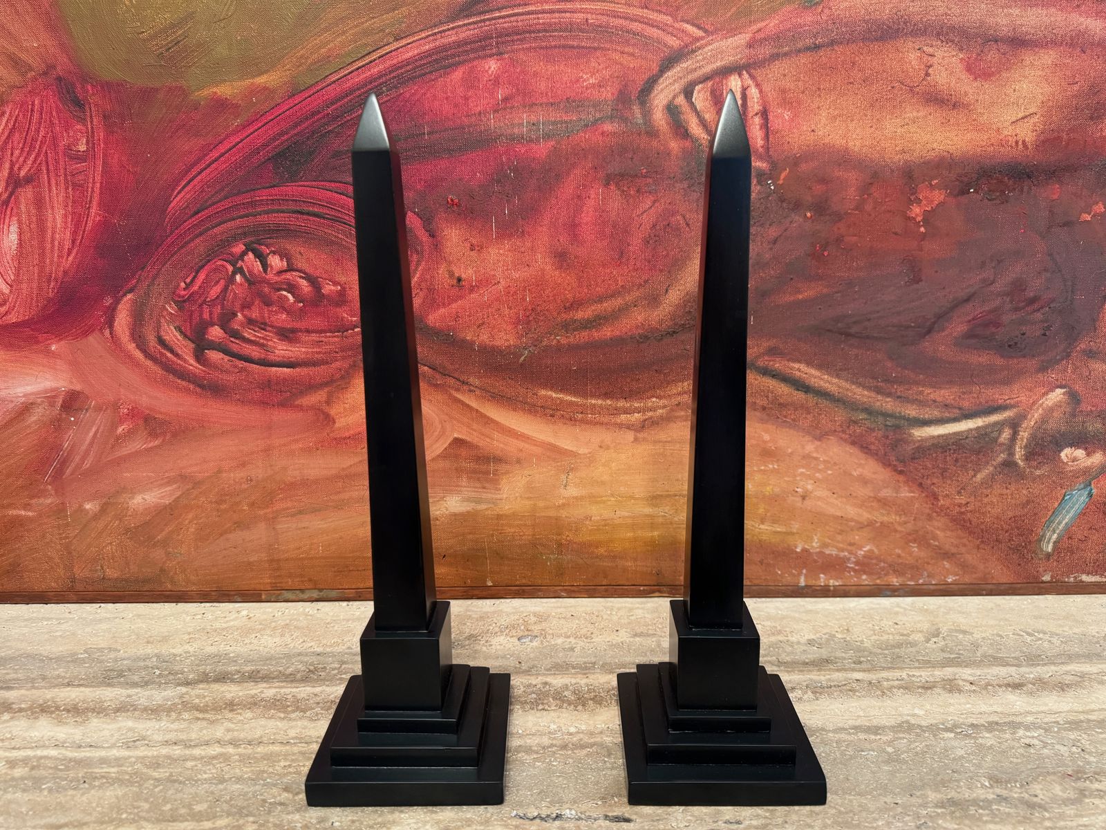 Pair Of 19th Century Ashford Black Marble And Pietra Dura Obelisks photo buy