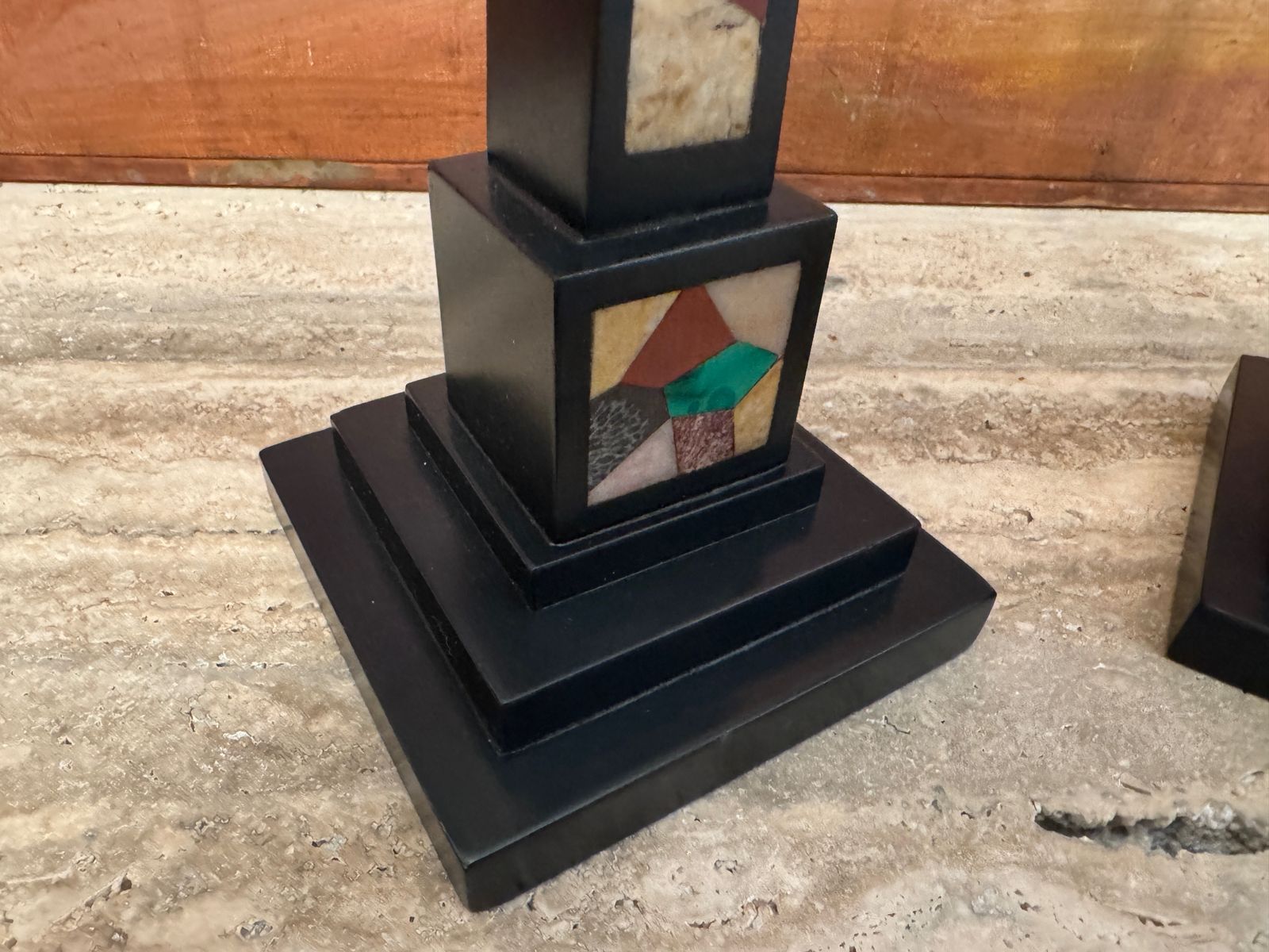photo furniture Pair Of 19th Century Ashford Black Marble And Pietra Dura Obelisks
