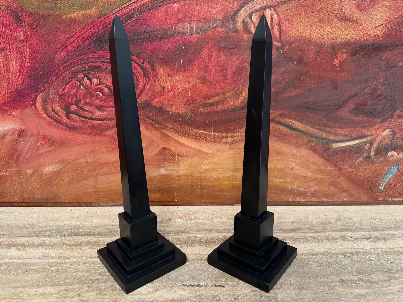 photo vinterior Pair Of 19th Century Ashford Black Marble And Pietra Dura Obelisks