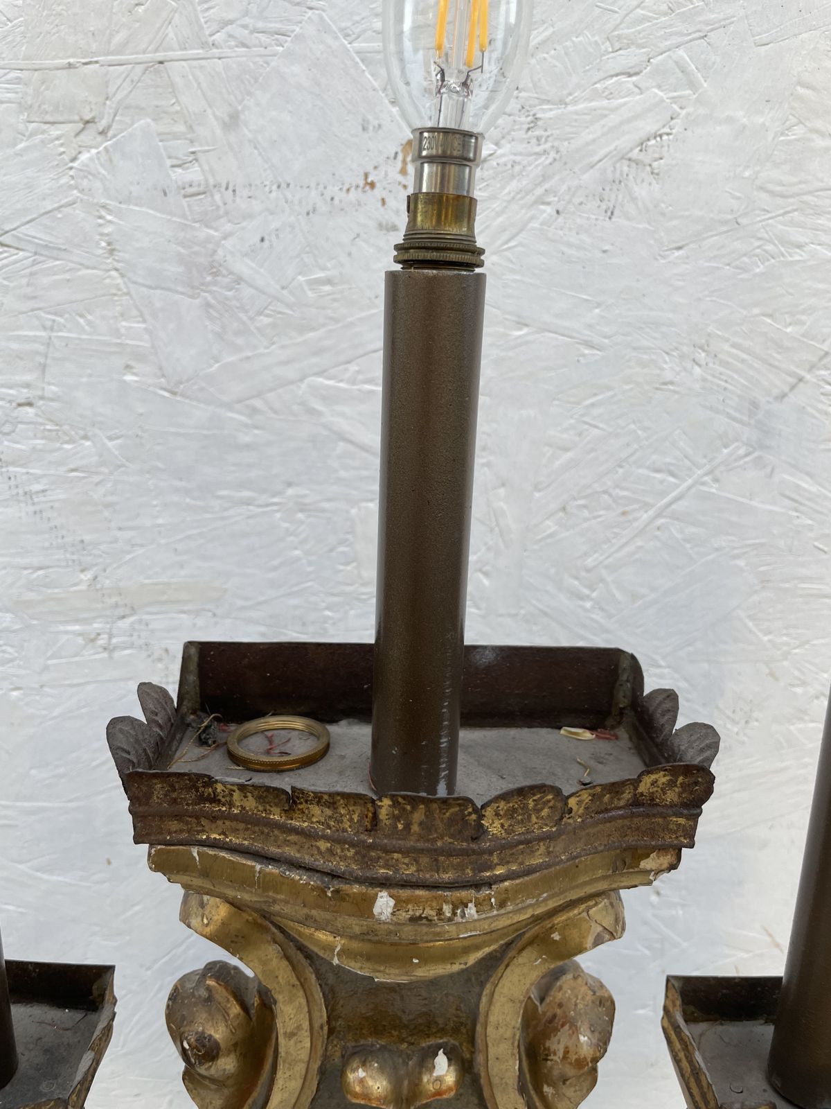 Pair Of Carved, Painted, And Giltwood Three Light Table Lamps Incorporating 19th Century And Later Elements photo 650.0