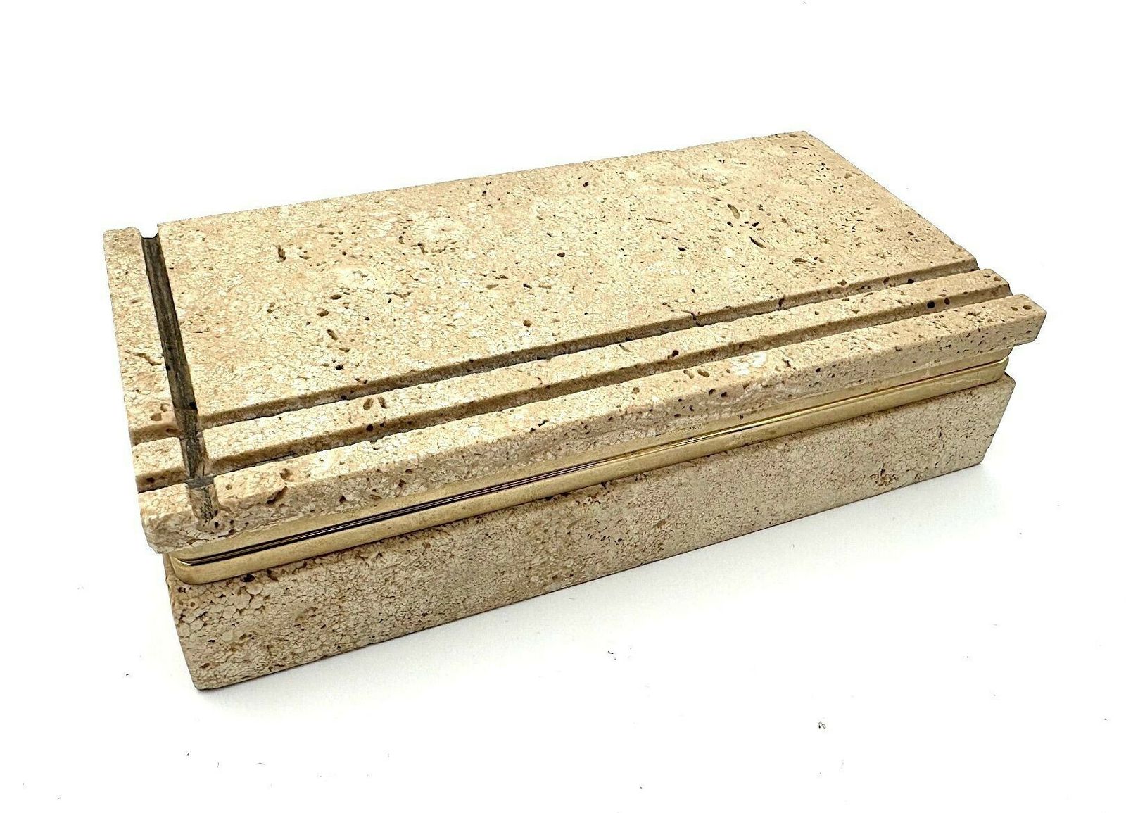 An Italian 1970s Travertine And Gilt Metal Jewellery Accessories Box