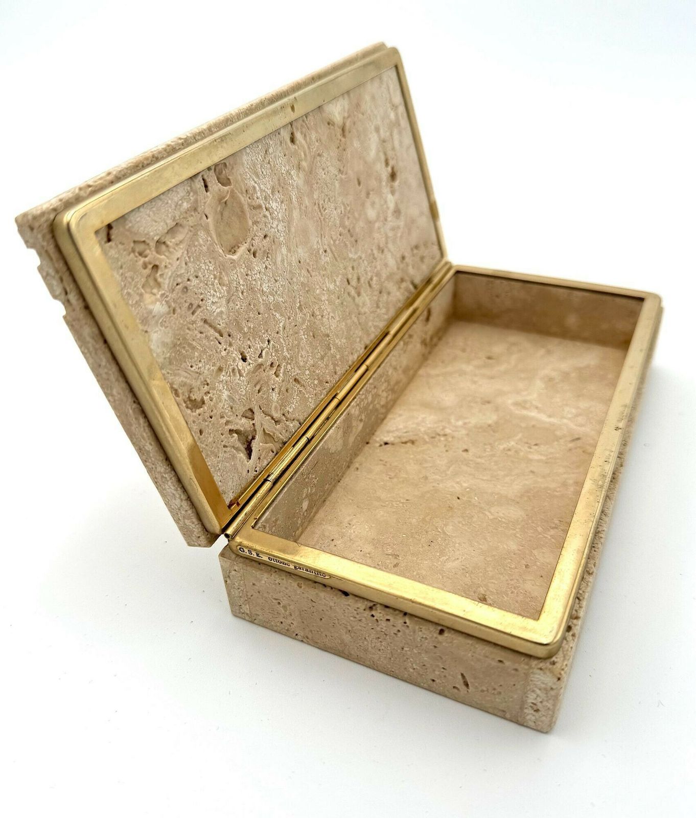 An Italian 1970s Travertine And Gilt Metal Jewellery Accessories Box photo for sale