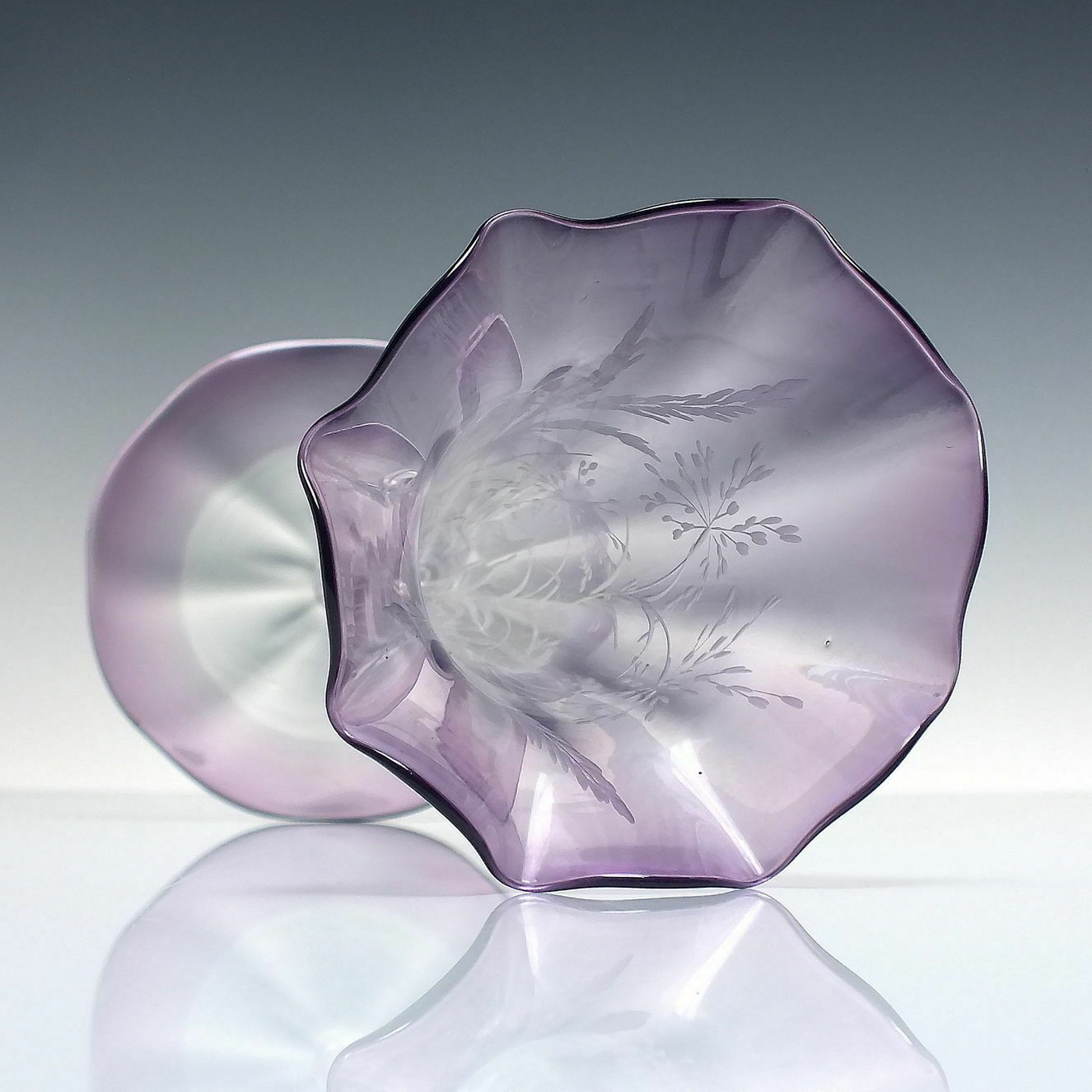 Art Nouveau Engraved Amethyst Glass Trumpet Stem Vase C1890 photo 160.0