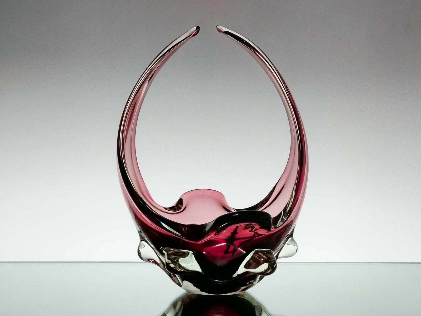 Dark Red Magenta And Clear Murano Vintage Mid Century Art Glass Dish/Centrepiece, 1960s,   Mid Century Home Decor