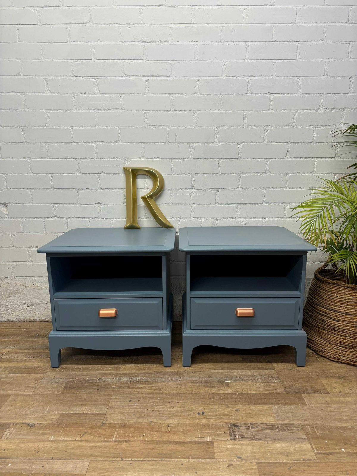 Stag Minstrel Pair (2) Of Bedsides Painted Blue Etruria By Little Greene photo furniture
