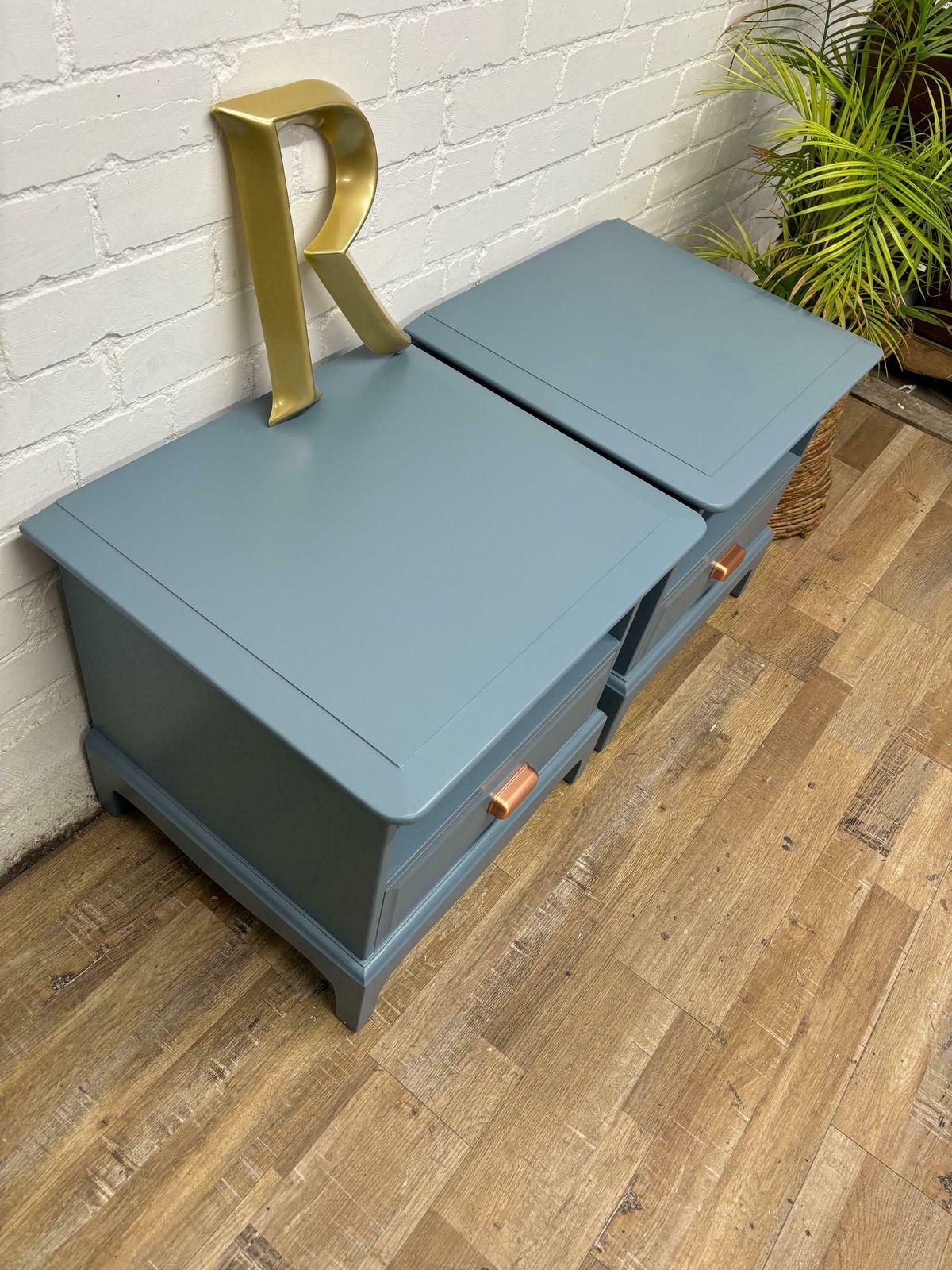 Stag Minstrel Pair (2) Of Bedsides Painted Blue Etruria By Little Greene photo Furniture