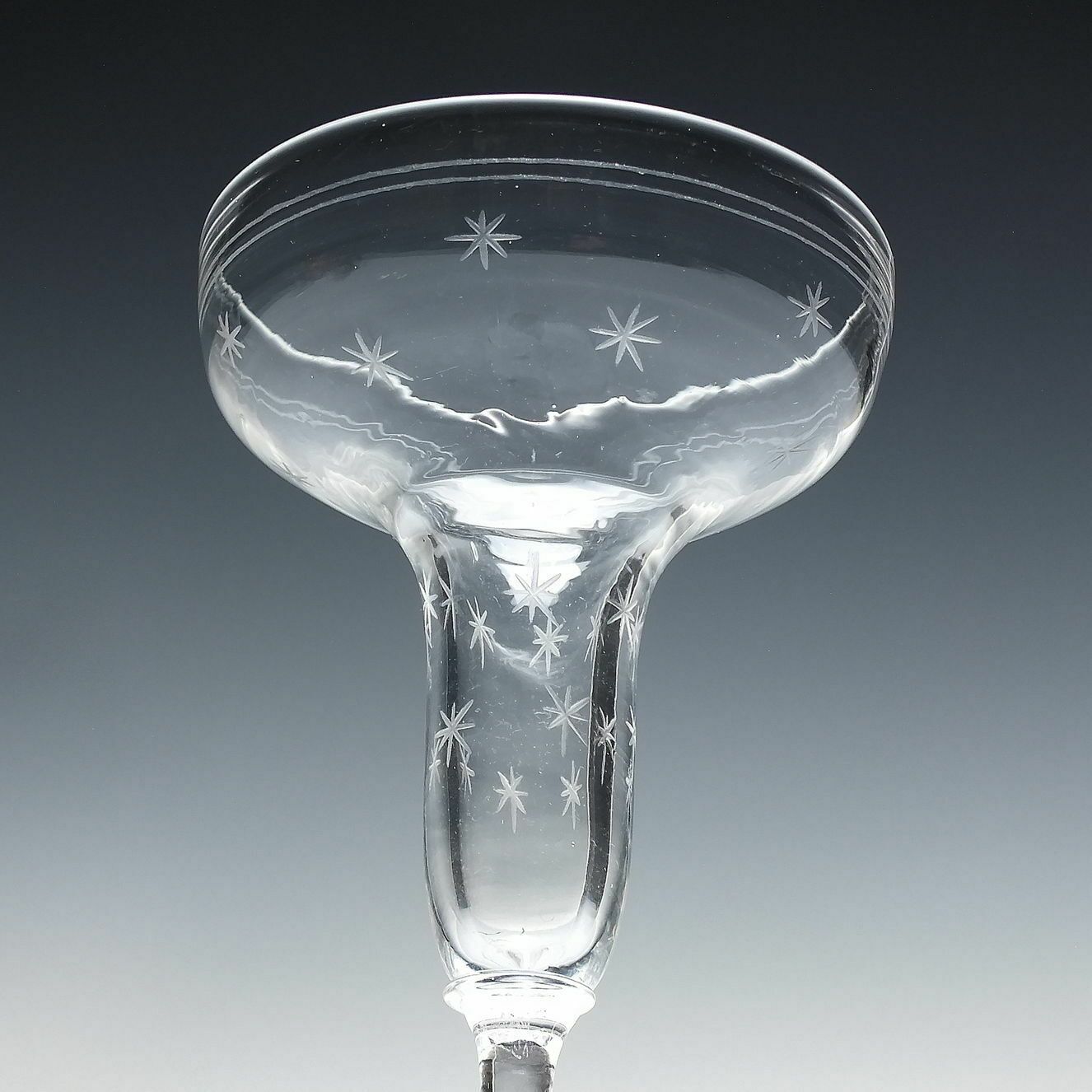 Victorian Engraved Pan Top Champagne Glass C1850 photo for sale