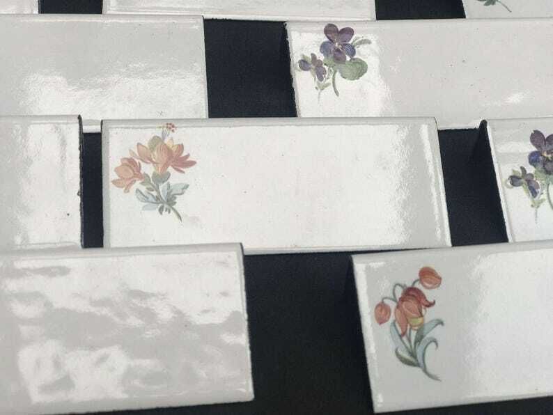 Vintage Place Card Holders, French Emailed Flowers Tin Vintage Tableware, Table Menu Holder photo vinterior