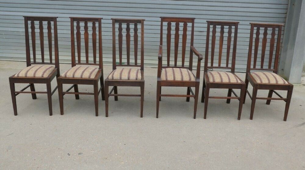 Set Of 6 Arts And Crafts Oak Dining Chairs photo furniture