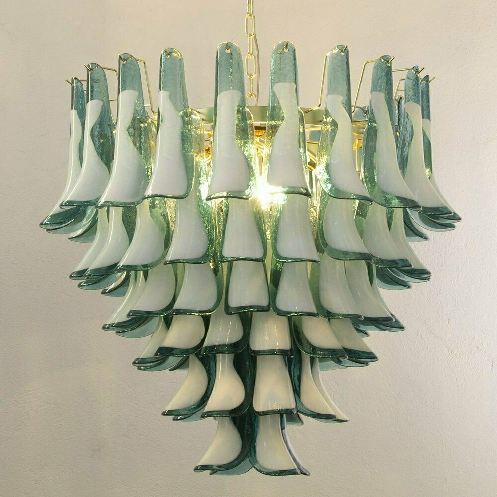 Petalo Chandelier In White And Teal Murano Glass, Italy, 1990s photo Lighting
