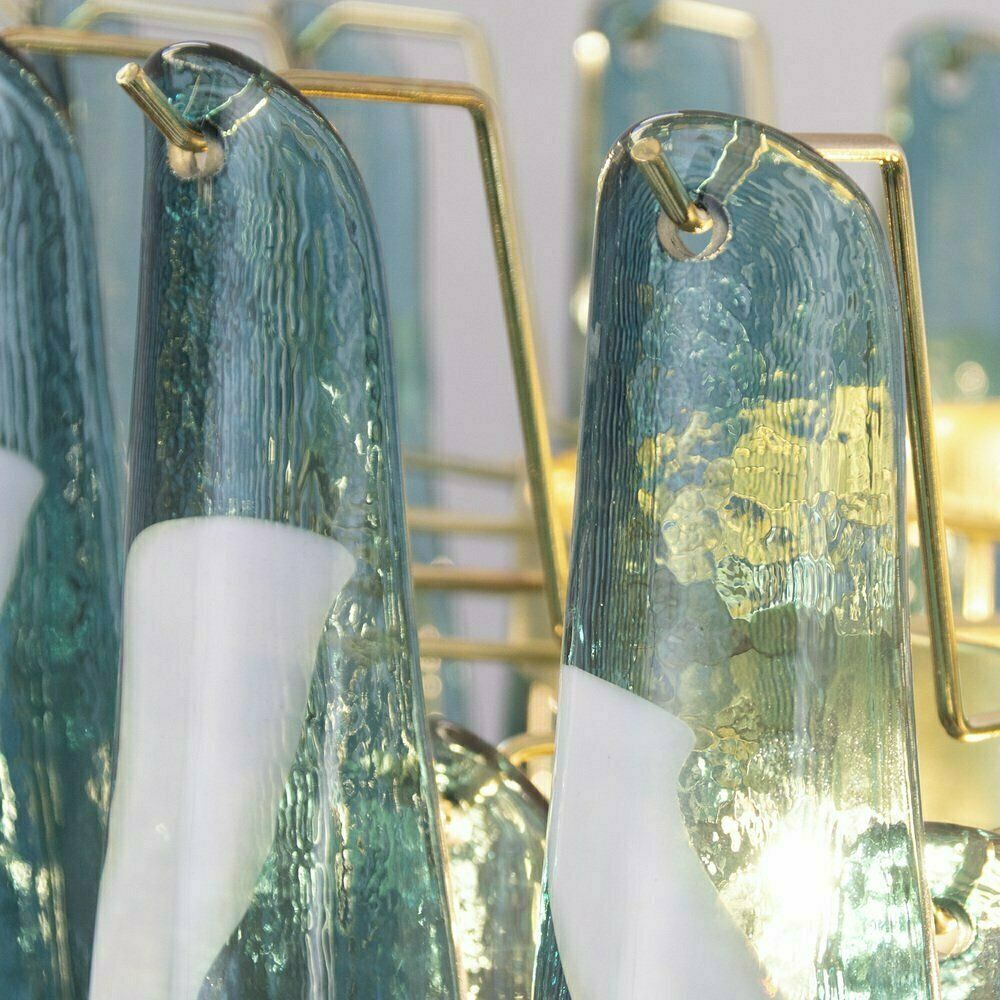 photo furniture Petalo Chandelier In White And Teal Murano Glass, Italy, 1990s