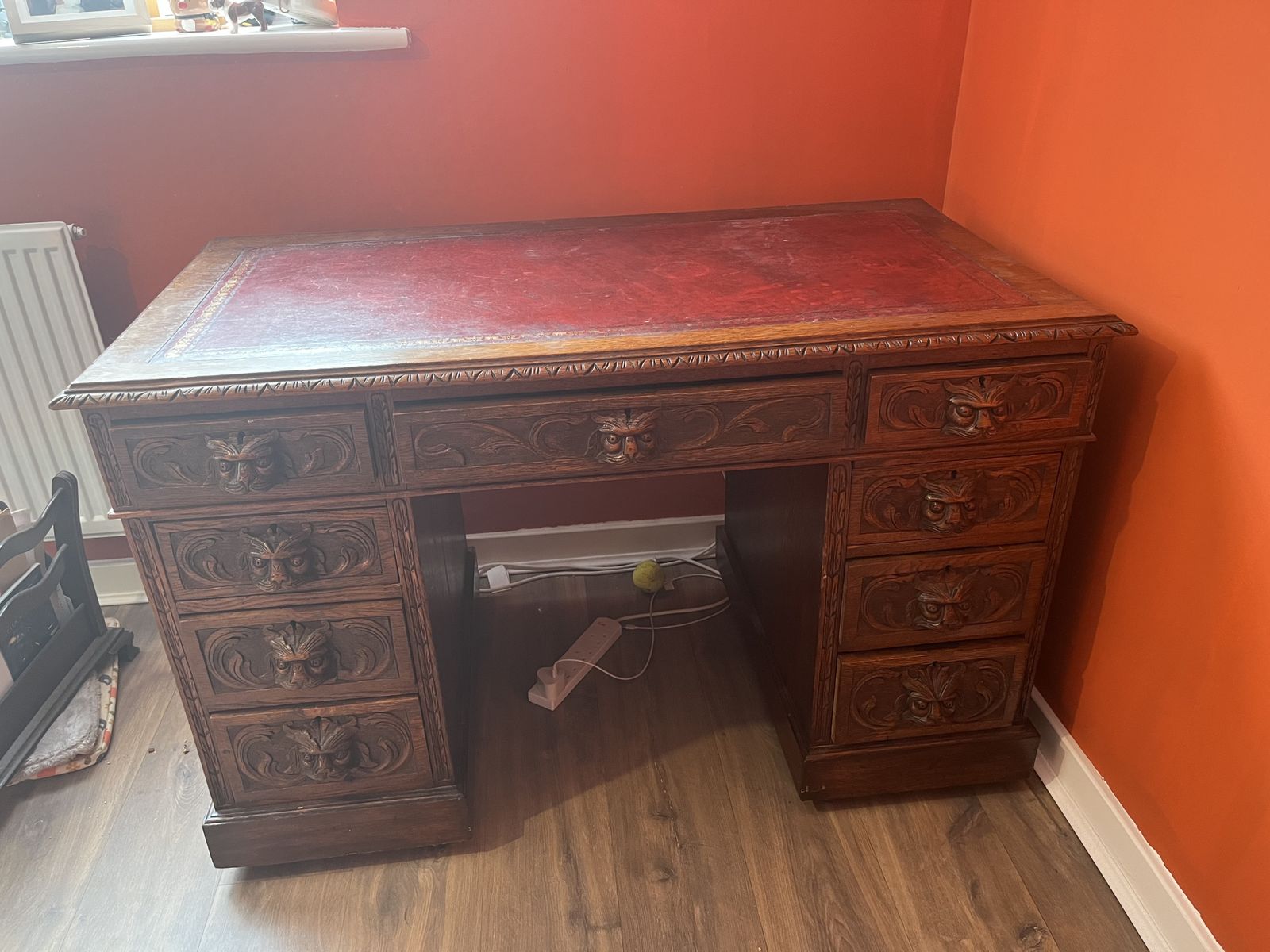 Victorian Carved Oak Green Man Desk