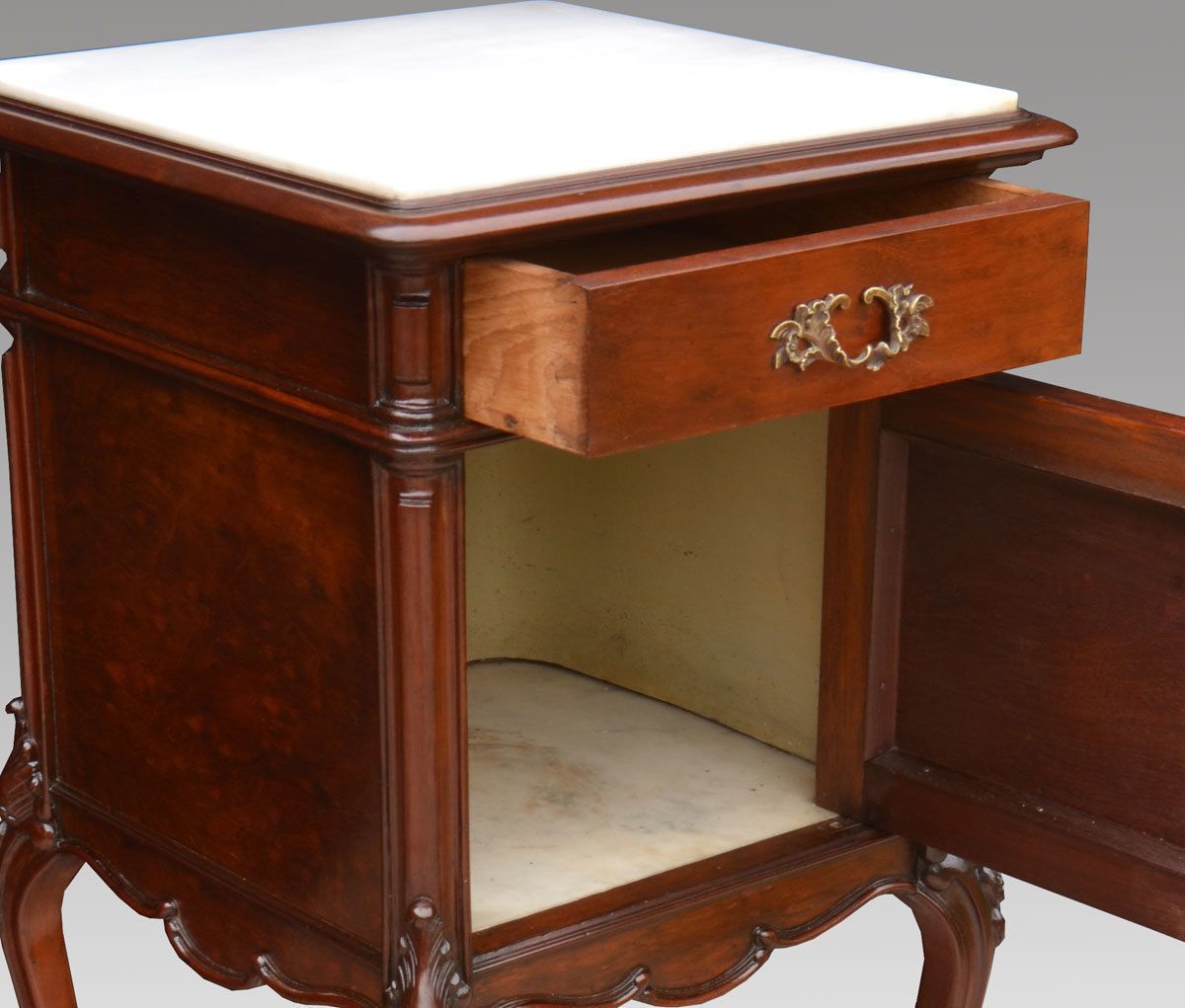 Mahogany Marble Top Bedside Cabinet Circa 1900 photo vinterior