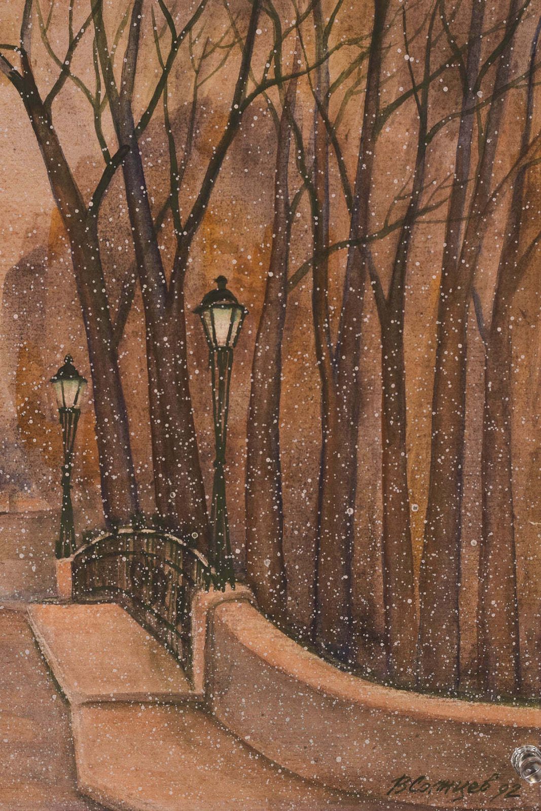 Watercolour City With Snow, Late 20th Century photo Art