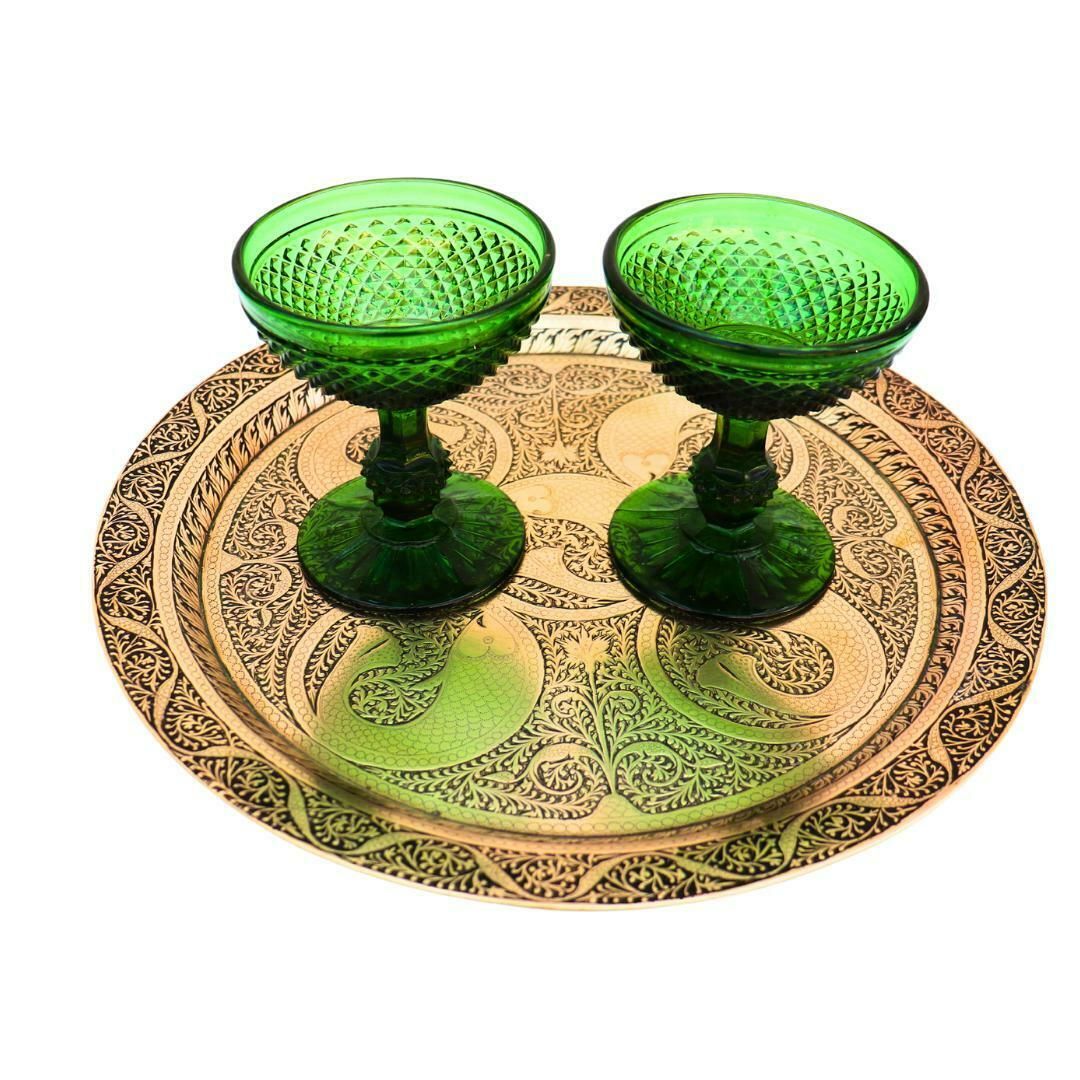 Mid Century Indian Brass Tray With Engraved Fish And Foliate Design 11.6 '', Nautical Brass Tray, Black Enamel And Brass Tray For 4 People. photo 50.0