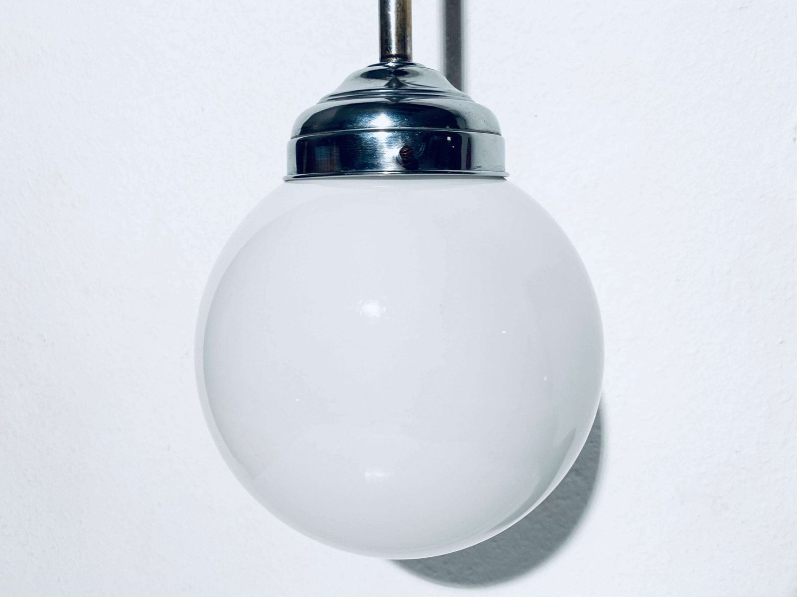 Bauhaus Opaline Glass Bulb Hanging Lamp / 1920s   1950s Art Deco Interior Decor photo furniture