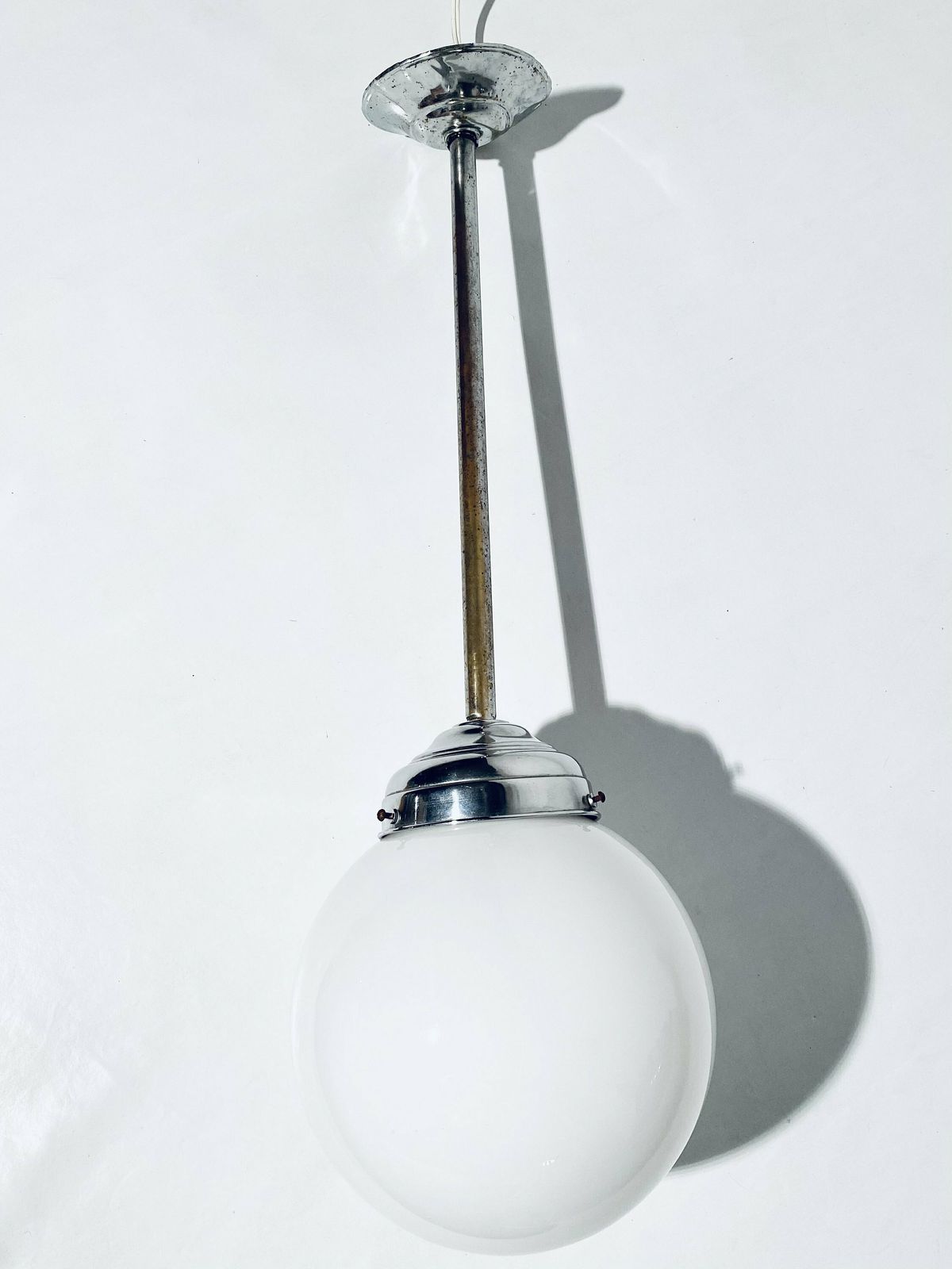 Bauhaus Opaline Glass Bulb Hanging Lamp / 1920s   1950s Art Deco Interior Decor photo Lighting