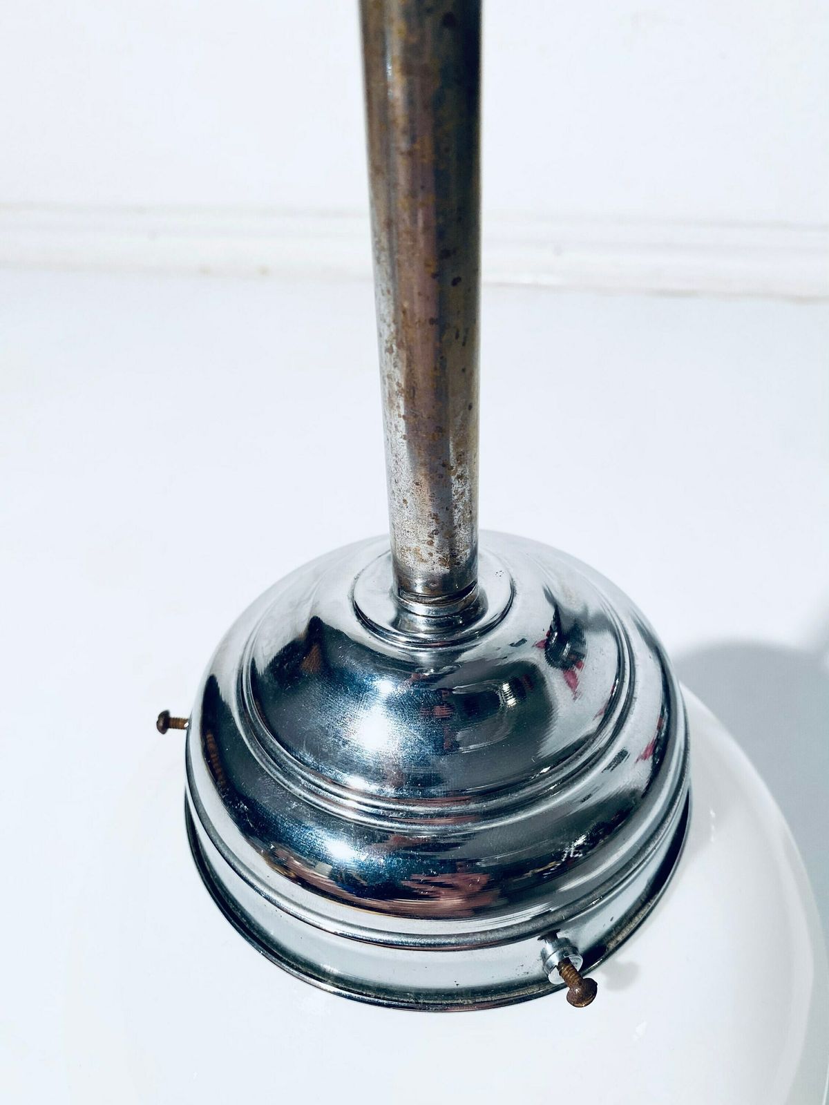 Bauhaus Opaline Glass Bulb Hanging Lamp / 1920s   1950s Art Deco Interior Decor photo vintage