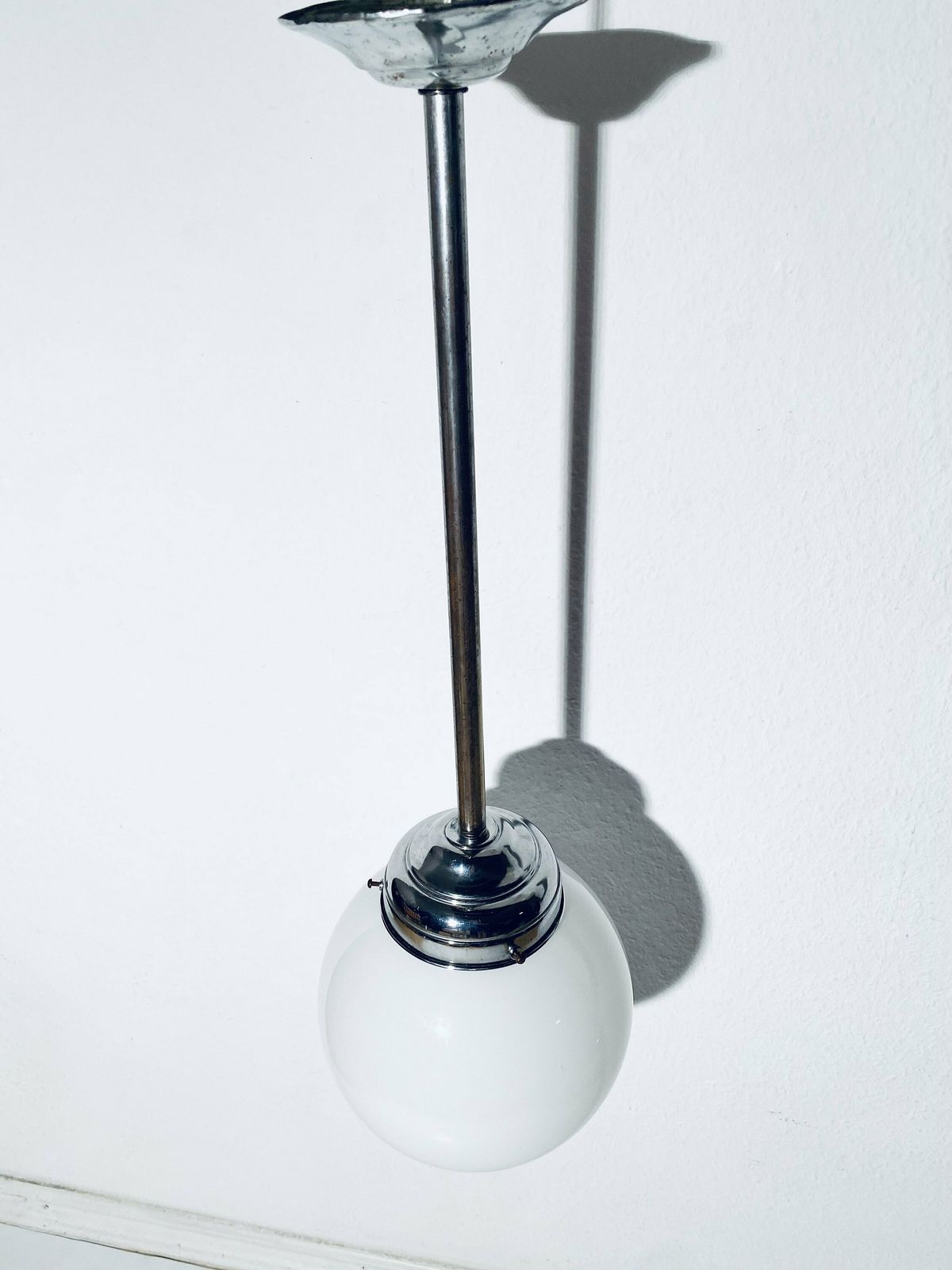 photo furniture Bauhaus Opaline Glass Bulb Hanging Lamp / 1920s   1950s Art Deco Interior Decor